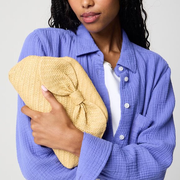 J. Crew Natural Straw Bow Clutch/NWT - Picture 2 of 9